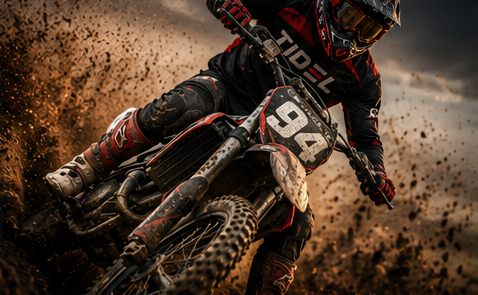 Rider throwing up dirt out of a corner