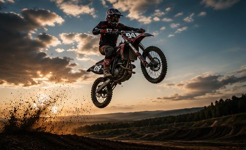 Rider whipping the bike over a jump
