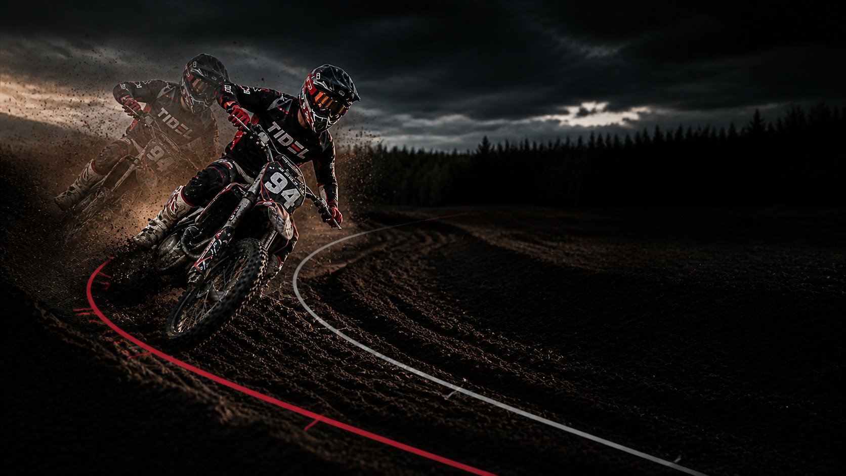 Motocross rider compared against a ghost lap with racing lines
